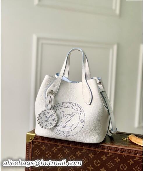 Sophisticated Louis Vuitton Blossom PM Tote Bag in Mahina Perforated Calfskin M11734 White/Blue 2024