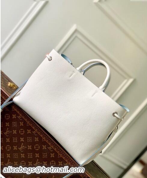 New Release Creation Louis Vuitton Bella Tote Tote Bag in Mahina Perforated Calfskin M11733 White/Blue 2024