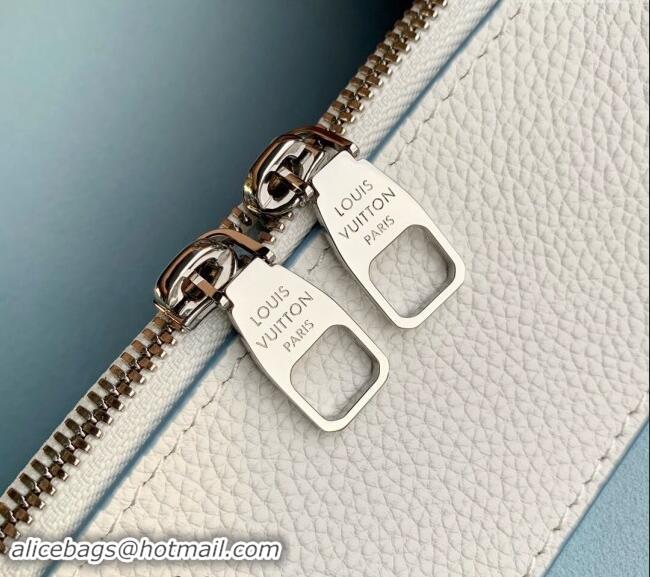 New Release Creation Louis Vuitton Bella Tote Tote Bag in Mahina Perforated Calfskin M11733 White/Blue 2024