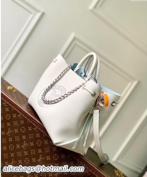 New Release Creation Louis Vuitton Bella Tote Tote Bag in Mahina Perforated Calfskin M11733 White/Blue 2024