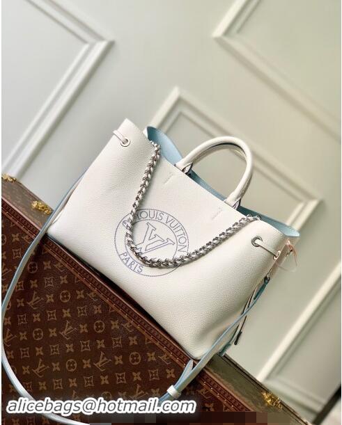 New Release Creation Louis Vuitton Bella Tote Tote Bag in Mahina Perforated Calfskin M11733 White/Blue 2024