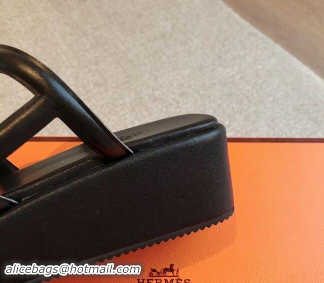 Purchase Hermes Egerie Wedge Thong Slide Sandals in Nappa Calfskin Black 907070