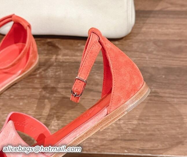 Stylish Hermes Santorini Flat Sandals in Suede Peachy Pink 909001