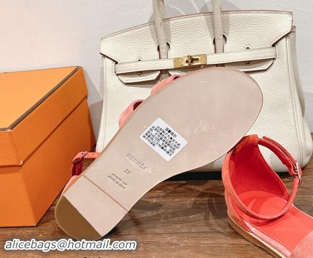 Stylish Hermes Santorini Flat Sandals in Suede Peachy Pink 909001