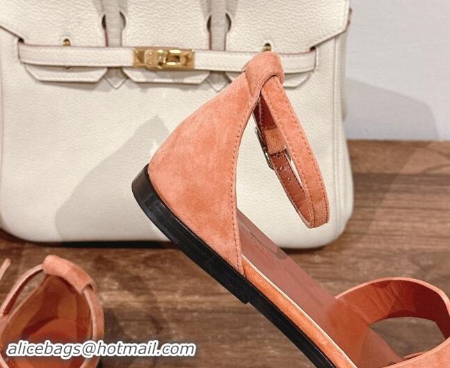 Unique Style Hermes Santorini Flat Sandals in Suede Orange 909003