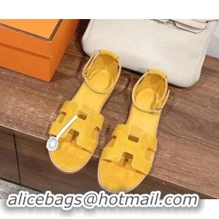 Perfect Hermes Santorini Flat Sandals in Suede Yellow 909004