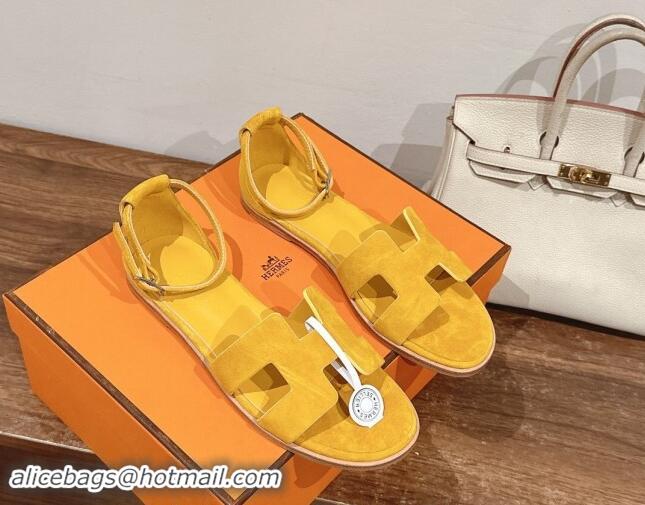 Perfect Hermes Santorini Flat Sandals in Suede Yellow 909004