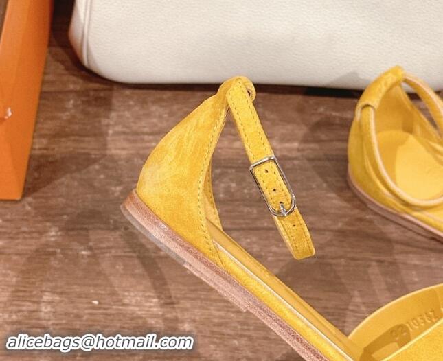 Perfect Hermes Santorini Flat Sandals in Suede Yellow 909004