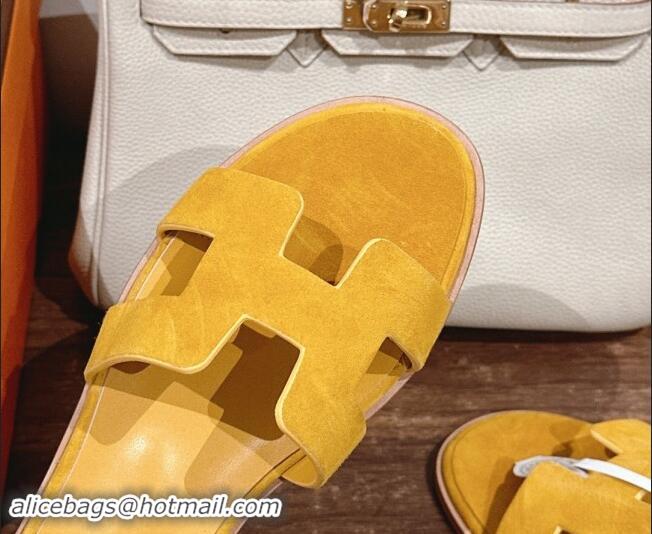 Perfect Hermes Santorini Flat Sandals in Suede Yellow 909004