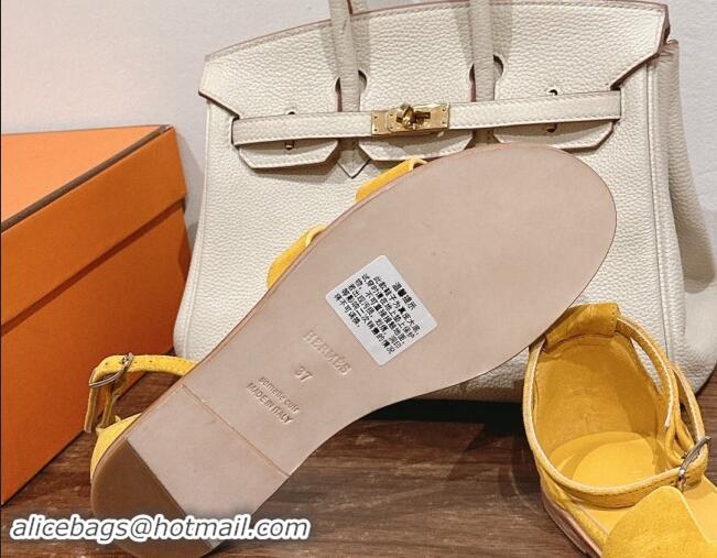 Perfect Hermes Santorini Flat Sandals in Suede Yellow 909004