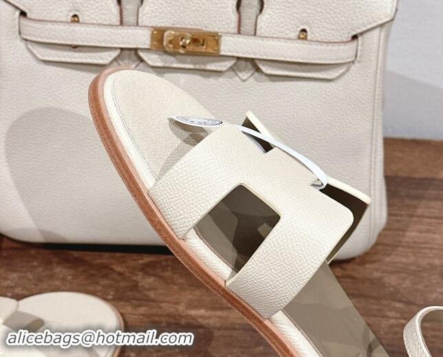 Purchase Hermes Santorini Flat Sandals in Grained Calfskin White 909010