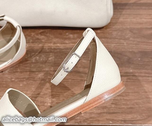 Purchase Hermes Santorini Flat Sandals in Grained Calfskin White 909010