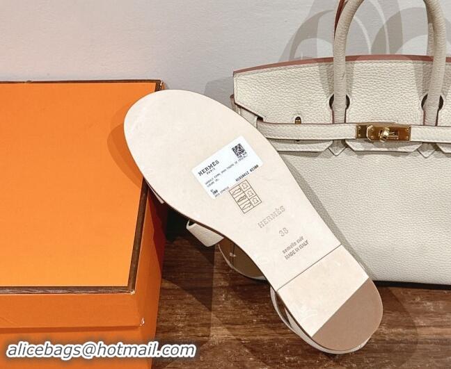 Purchase Hermes Santorini Flat Sandals in Grained Calfskin White 909010