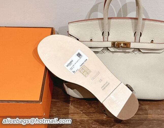 Pretty Style Hermes Santorini Flat Sandals in Grained Calfskin Dark Grey 909011