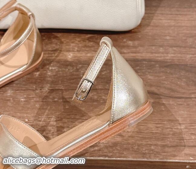 Best Product Hermes Santorini Flat Sandals in Smooth Calfskin Gold/Beige 909015