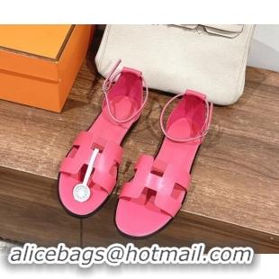 Buy Fashionable Hermes Santorini Flat Sandals in Smooth Calfskin Pink 909020