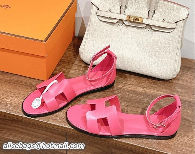 Buy Fashionable Hermes Santorini Flat Sandals in Smooth Calfskin Pink 909020