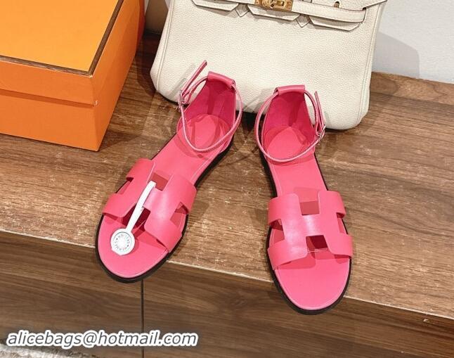 Buy Fashionable Hermes Santorini Flat Sandals in Smooth Calfskin Pink 909020