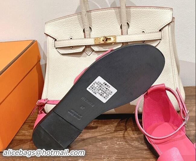 Buy Fashionable Hermes Santorini Flat Sandals in Smooth Calfskin Pink 909020