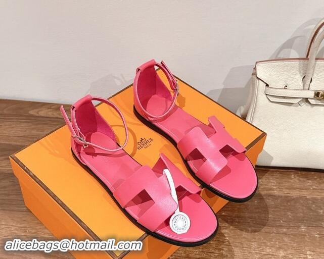 Buy Fashionable Hermes Santorini Flat Sandals in Smooth Calfskin Pink 909020