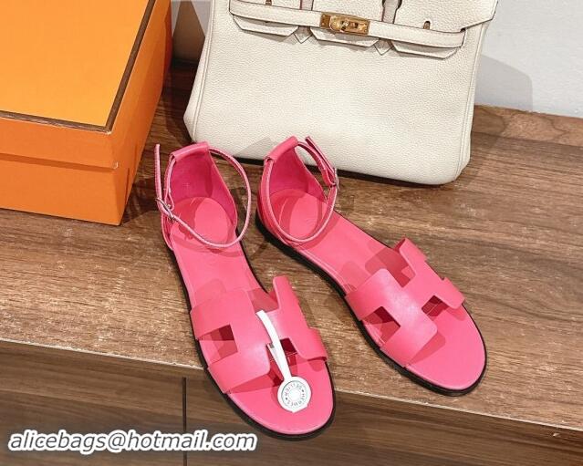 Buy Fashionable Hermes Santorini Flat Sandals in Smooth Calfskin Pink 909020