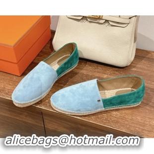 Charming Hermes Joven Espadrilles Flat in Patchwork Suede Blue/Green 909021