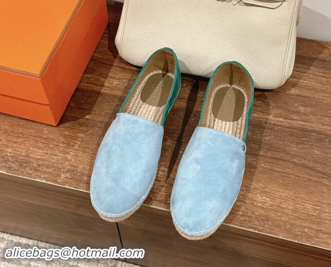 Charming Hermes Joven Espadrilles Flat in Patchwork Suede Blue/Green 909021