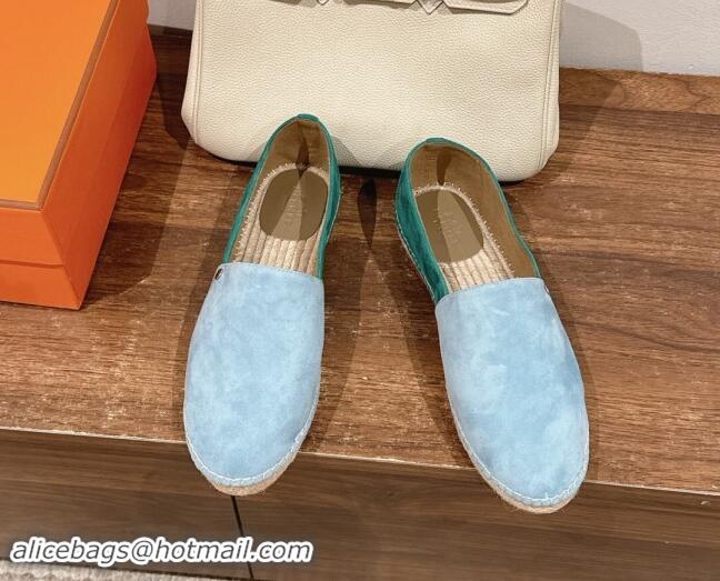 Charming Hermes Joven Espadrilles Flat in Patchwork Suede Blue/Green 909021