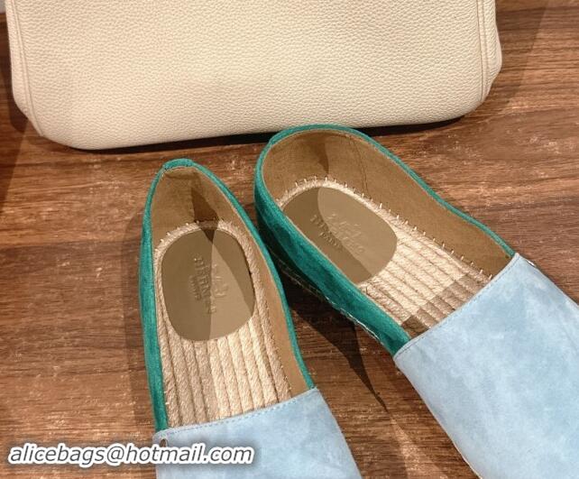 Charming Hermes Joven Espadrilles Flat in Patchwork Suede Blue/Green 909021