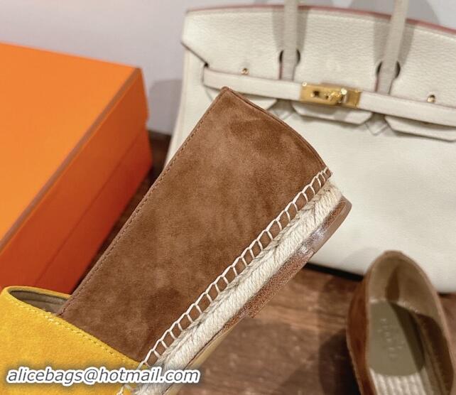 Unique Style Hermes Joven Espadrilles Flat in Patchwork Suede Yellow/Brown 909022