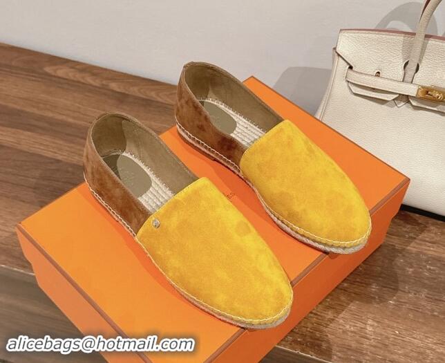 Unique Style Hermes Joven Espadrilles Flat in Patchwork Suede Yellow/Brown 909022