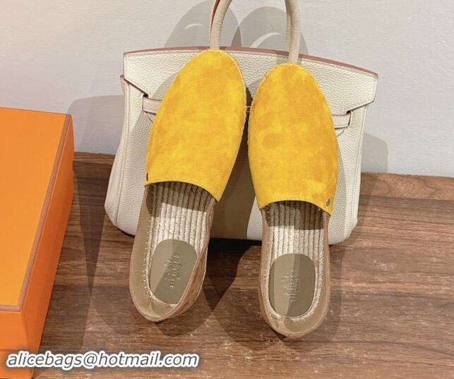 Unique Style Hermes Joven Espadrilles Flat in Patchwork Suede Yellow/Brown 909022