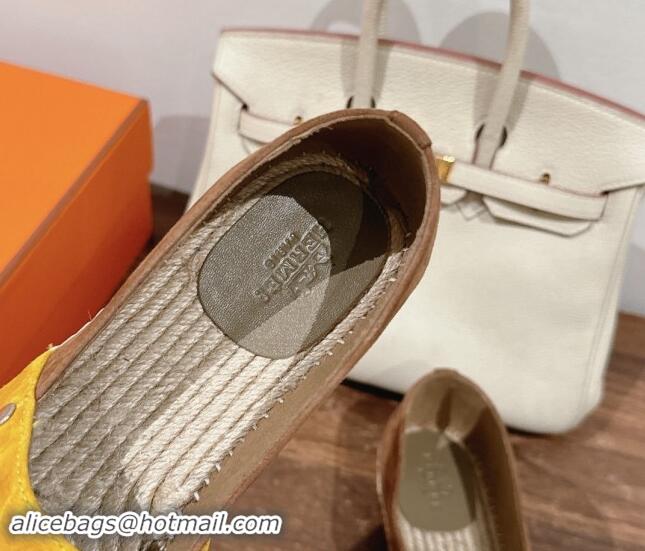 Unique Style Hermes Joven Espadrilles Flat in Patchwork Suede Yellow/Brown 909022