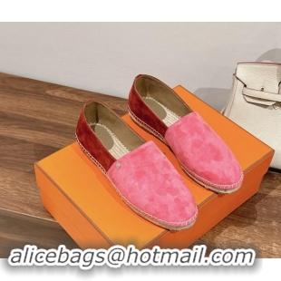 Luxury Cheap Hermes Joven Espadrilles Flat in Patchwork Suede Pink/Dark Orange 909023