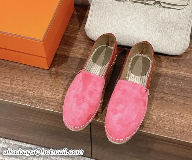 Luxury Cheap Hermes Joven Espadrilles Flat in Patchwork Suede Pink/Dark Orange 909023