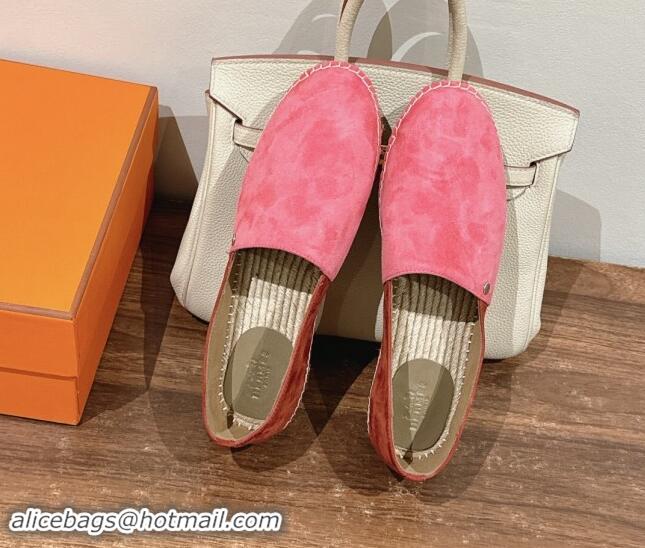 Luxury Cheap Hermes Joven Espadrilles Flat in Patchwork Suede Pink/Dark Orange 909023