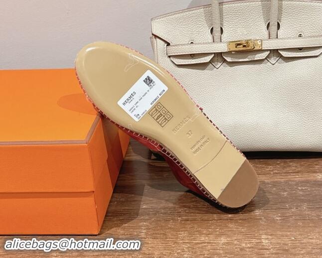 Luxury Cheap Hermes Joven Espadrilles Flat in Patchwork Suede Pink/Dark Orange 909023