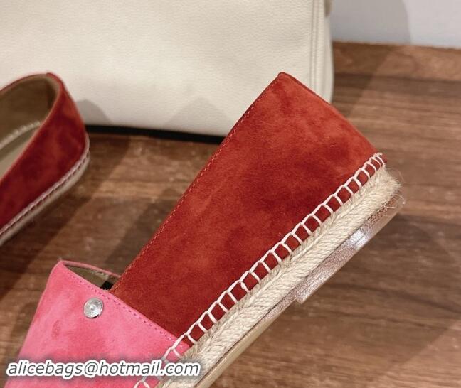 Luxury Cheap Hermes Joven Espadrilles Flat in Patchwork Suede Pink/Dark Orange 909023