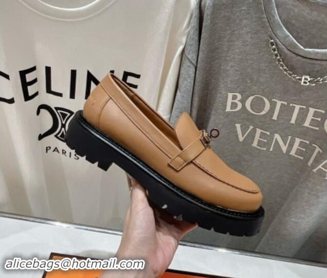 Big Discount Hermes Icone Platform Loafers in Calfskin with Kelly Buckle Brown 909029