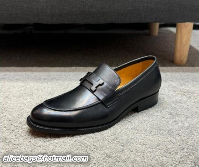 Good Looking Hermes Men's Pairs Loafer in Brushed Calfskin Black 092101