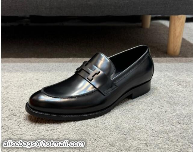 Low Cost Hermes Men's Pairs Loafer in Brushed Calfskin Black 092102