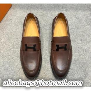 Masculine Hermes Men's Pairs Loafer in Smooth Calfskin Brown 092103