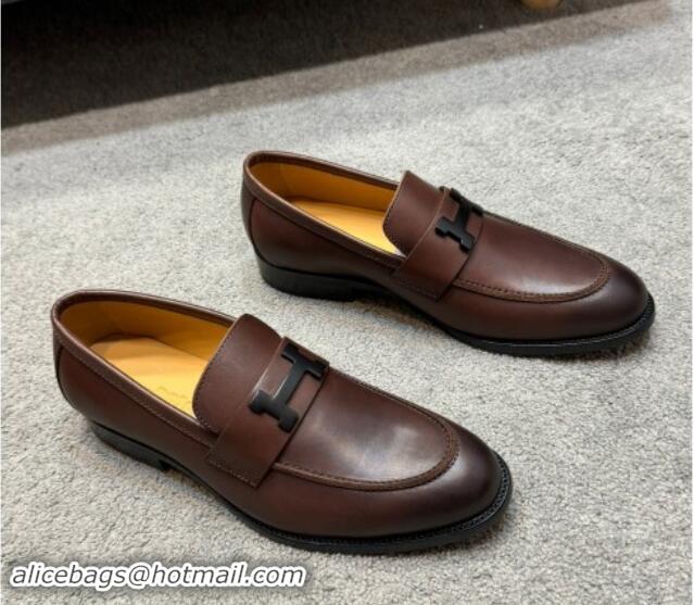 Masculine Hermes Men's Pairs Loafer in Smooth Calfskin Brown 092103