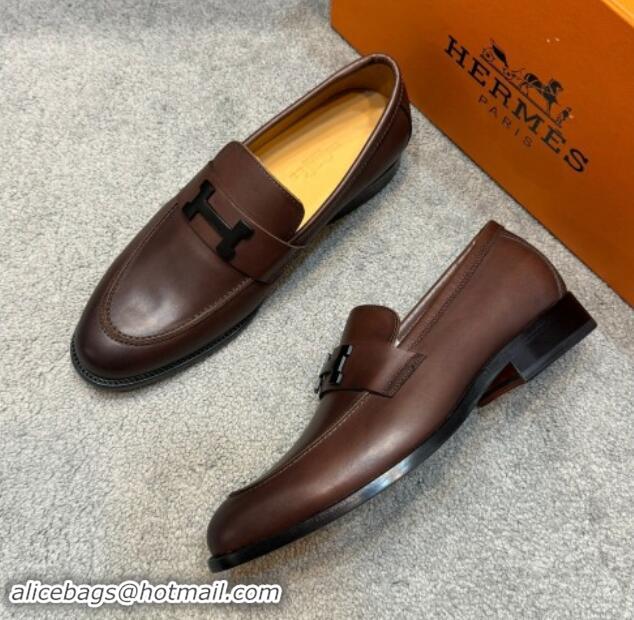 Masculine Hermes Men's Pairs Loafer in Smooth Calfskin Brown 092103