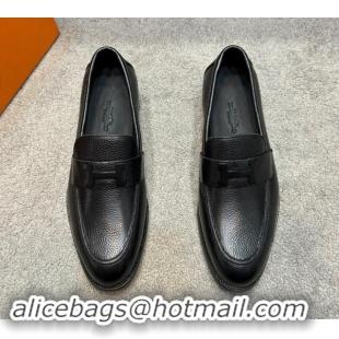 Most Popular Hermes Men's Pairs Loafer in Grained Calfskin Black 092104