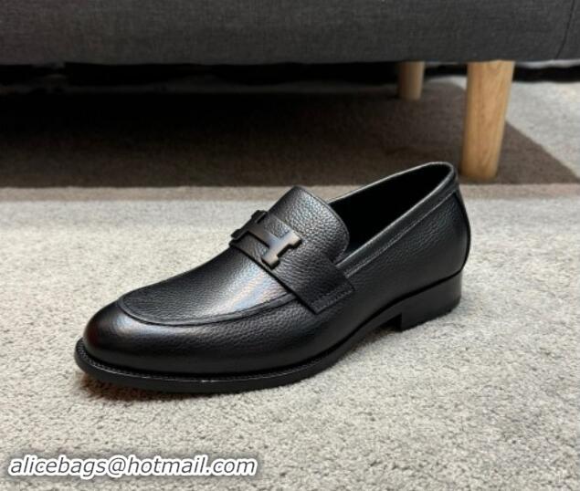 Most Popular Hermes Men's Pairs Loafer in Grained Calfskin Black 092104