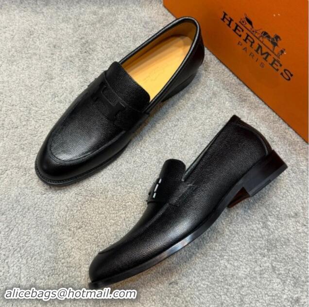 Classic Hot Hermes Men's Pairs Loafer in Epsom Calfskin Black 092105