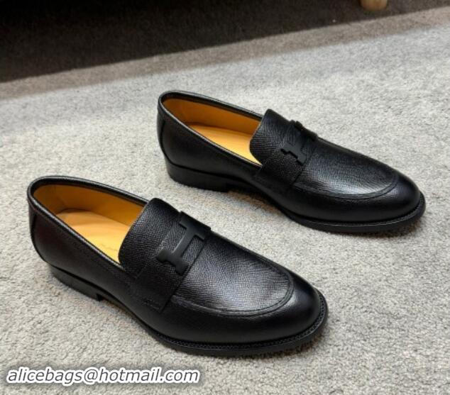 Classic Hot Hermes Men's Pairs Loafer in Epsom Calfskin Black 092105