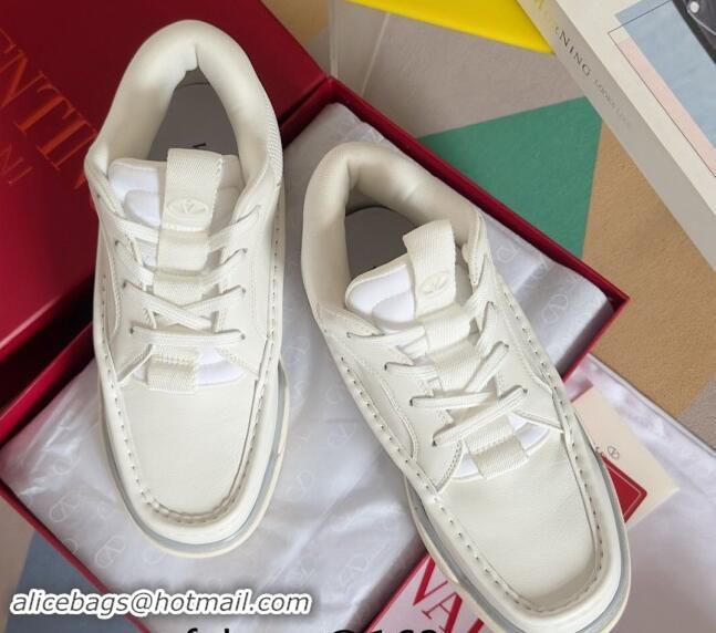 Good Quality Valentino Calfskin Leather Mid-Top Runboot Sneakers White 903064