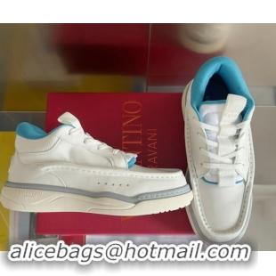 Top Design Valentino Calfskin Leather Mid-Top Runboot Sneakers White/Blue 903068